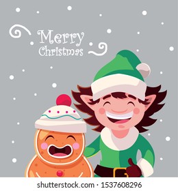 card of christmas with label merry christmas vector illustration design