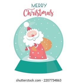 Card of Christmas Snow globe with Santa. Vector illustration. 