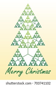 Card with christmas tree composed of fractal element Sierpinski triangle, vector EPS 10