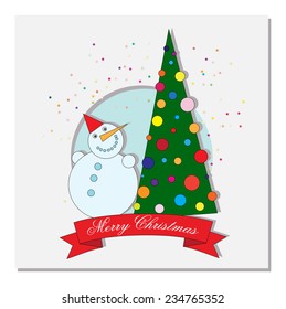 card with Christmas tree and crescent moon