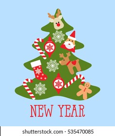 card with Christmas tree. Christmas card holidays time