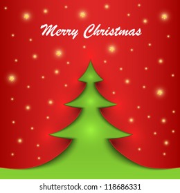 card with Christmas tree made ??of paper