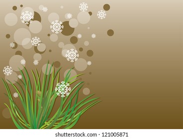 card with Christmas tree and snowflakes