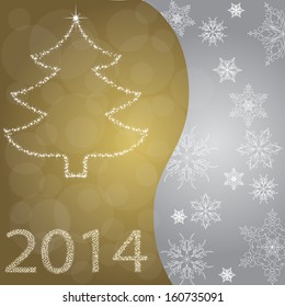 Card With Christmas Tree From Stars. Vector