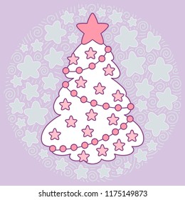 Card with Christmas tree, Vector Illustration