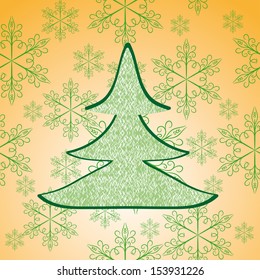 card with christmas tree. Vector illustration by clipping mask