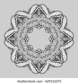 Card with circular floral ornament. Round Pattern Mandala. Can be used for the greeting card or invitation, template frame design for card, vector illustration
