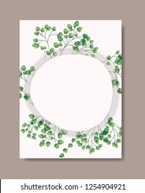 card with circular frame and laurel leafs