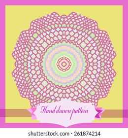 Card with circular pattern on a  background, label. Hand drawn.