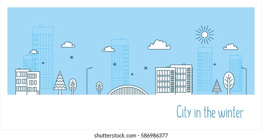 Card with the cityscape in the winter.