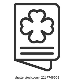 Card with clover leaf on the first page - icon, illustration on white background, outline style
