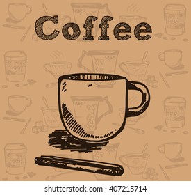 card with a coffee cup. Vector Illustration