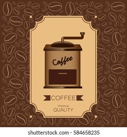 Card coffee themes, coffee mill