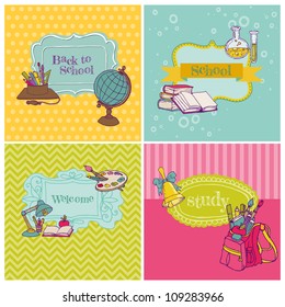 Card Collection - Back to School - for design and scrapbook in vector