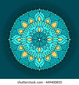 Card with colored circular floral ornaments. Floral round pattern for the greeting cards,  invitation, template frame design for business style, cards or else. Vector illustration