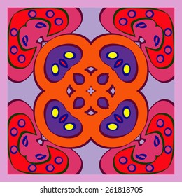 Card with colored circular pattern, ellipses. Hand drawn.