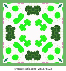 Card of colored circular pattern of floral motif, leaves, flowers, doodles. Hand drawn.