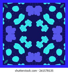 Card of colored circular pattern of floral motif, leaves, flowers, doodles. Hand drawn.
