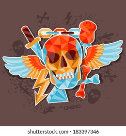 Card with colored geometric skull.