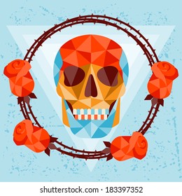 Card with colored geometric skull.