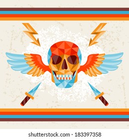 Card with colored geometric skull.