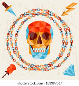 Card with colored geometric skull.