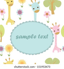 Card with colored giraffes and modifiable text