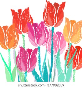 Card with colored tulips