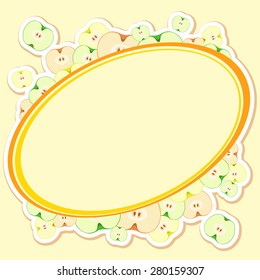 Card with colorful  apples, sliced in half with seed. Ideal for posters, advertisements, announcements, labels, banner, menu for cafe and restaurants. Vector illustration.