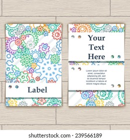 Card with colorful background vector contour gears