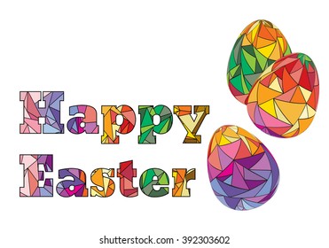 Card of colorful Easter eggs with polygonal ornaments