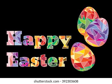 Card of colorful Easter eggs with polygonal ornaments