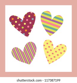 Card with colorful hearts and polka dot background