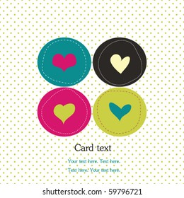 Card with colorful hearts and polka dot background