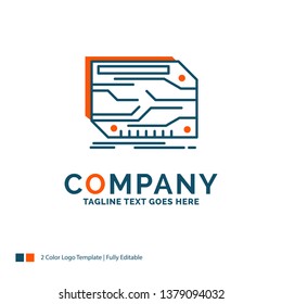 card, component, custom, electronic, memory Logo Design. Blue and Orange Brand Name Design. Place for Tagline. Business Logo template.