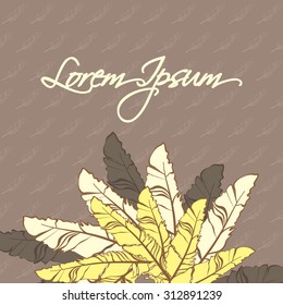 Card with composition of feathers and text: Lorem Ipsum