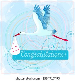 Card with congratulations with baby birth or invitation to baby shower. Vector illustration.
