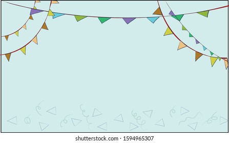 card for congratulations, insert your text. Flags and serpentine. Postcard happy birthday, happy holiday, with the birth of a child. children's funny picture. Flat design style minimal vector eps 10