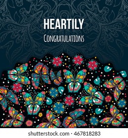 Card for congratulations and invitations. decorated with patterned mandala