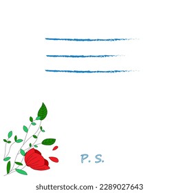 card for congratulations with a red flower and green leaves and also with a place for congratulations and a signature
