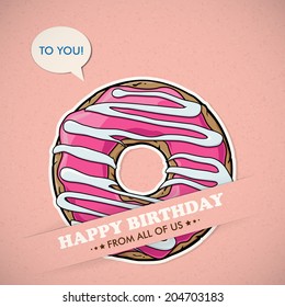 Card with cool cartoon donut. Vector collection.