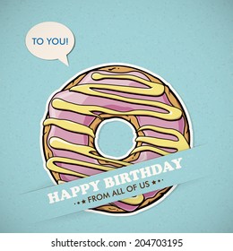 Card with cool cartoon donut. Vector collection.