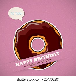 Card with cool cartoon donut. Vector collection.