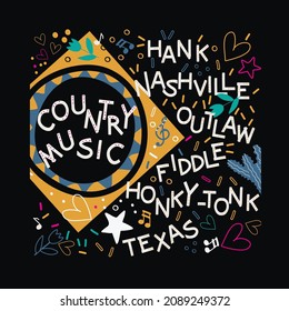 card with country music concept, vector design for paper, fabric and other surface
