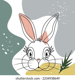 Card, cover abstract modern background - Rabbit one continuous line drawing and flowing shapes of traditional  colors.