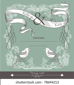 card cover design- two little love bird card- wedding or birthday