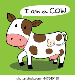 Card Cow vector with wording " I am a Cow" for kids study.