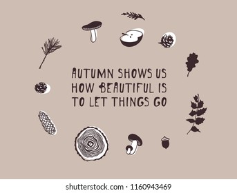Card with cozy things. Hand drawn Autumn illustrations. Creative ink art work. Actual vector Drawing