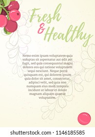 Card of cranberry on light background. Berry elements for invitations, menu, advertising, juice, food, cosmetics or health products. Perfect for cards, invitation, banner or website