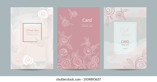 Tarjeta de mano creativa pintada con flores abstractas rosa y fondo. Diseño de cartas moderno en tonos rosa, beige y verde. Flores de imagen minimalista, hojas. Para postales, afiches, diseño de pover